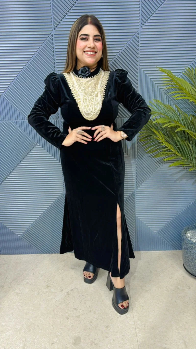 Premium Pearl Velvet Dress: Imported Lycra Stretch Fabric with Superior QualityGGR624