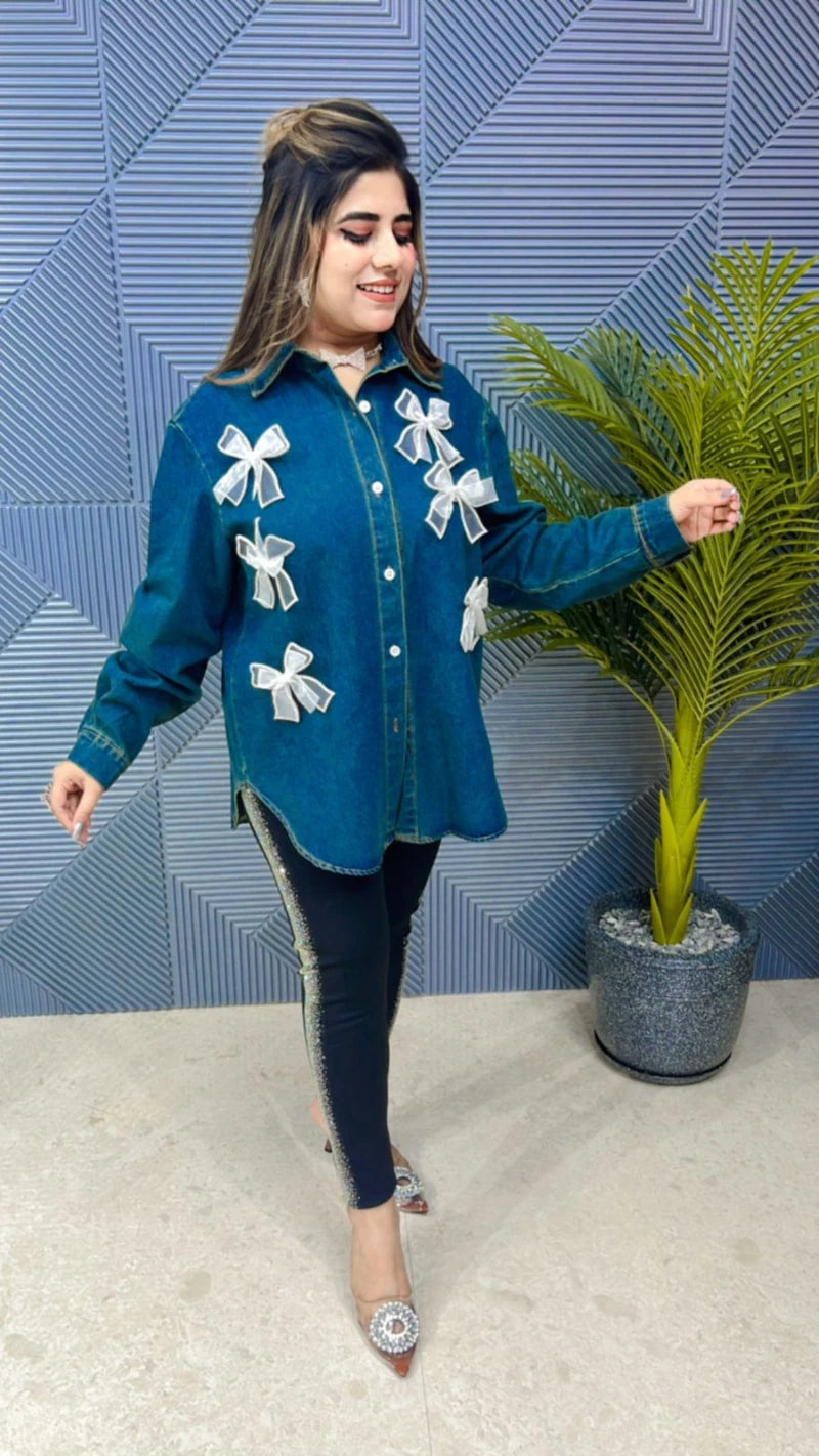 Premium Quality Denim Shirt With Beautiful Broch GGR667