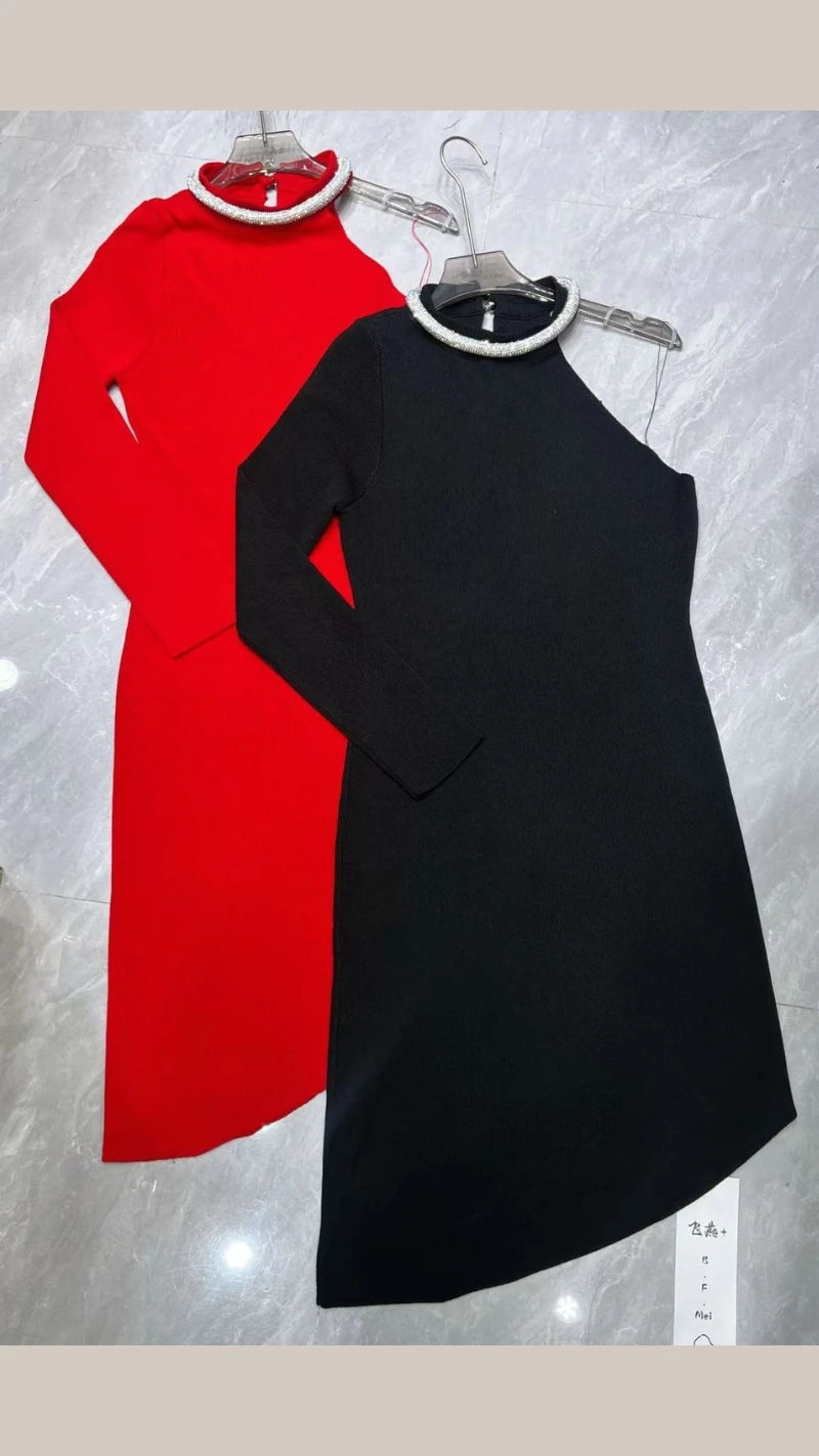Premium Quality Knitted One Shoulder Dress GGR602