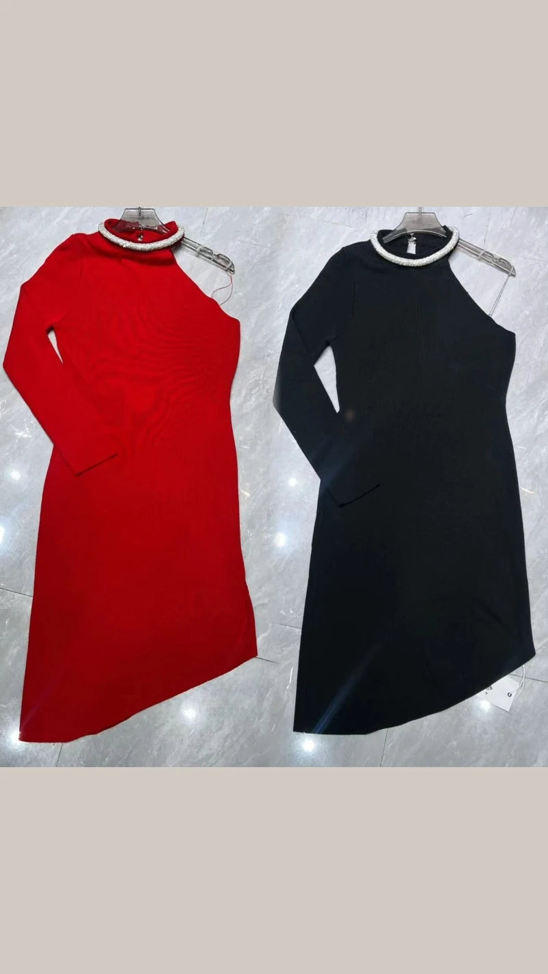 Premium Quality Knitted One Shoulder Dress GGR602