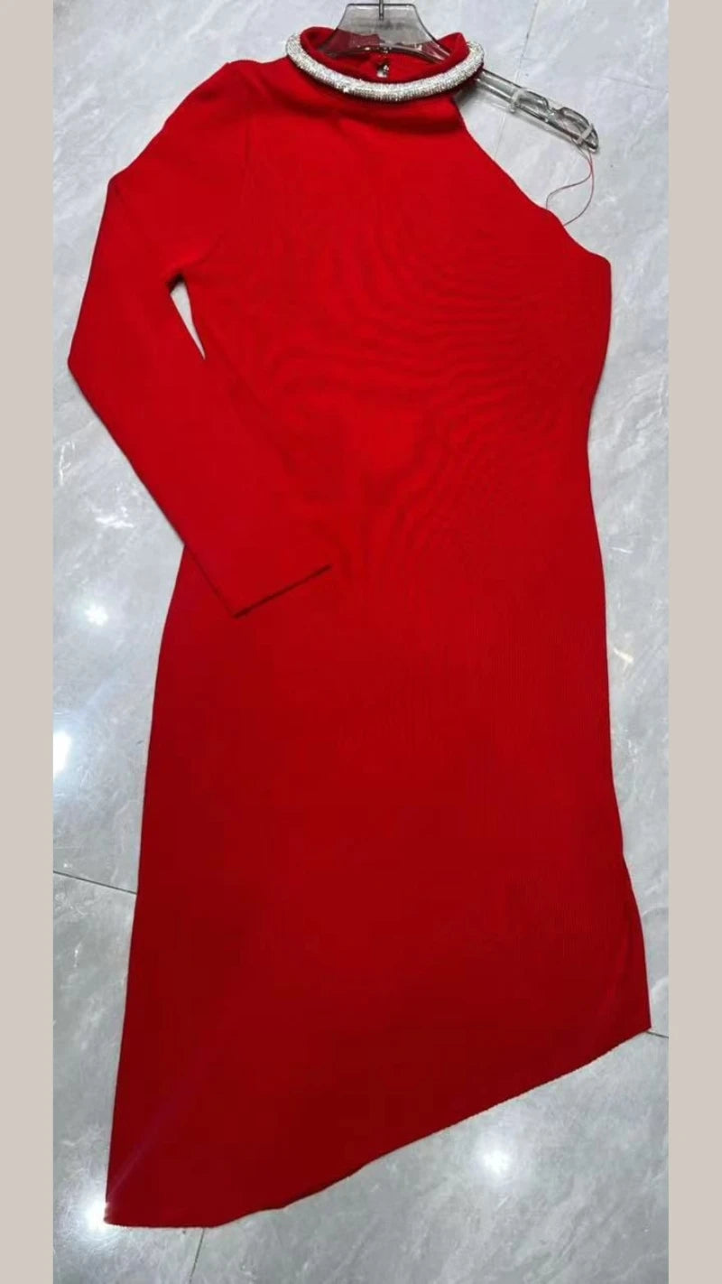 Premium Quality Knitted One Shoulder Dress GGR602