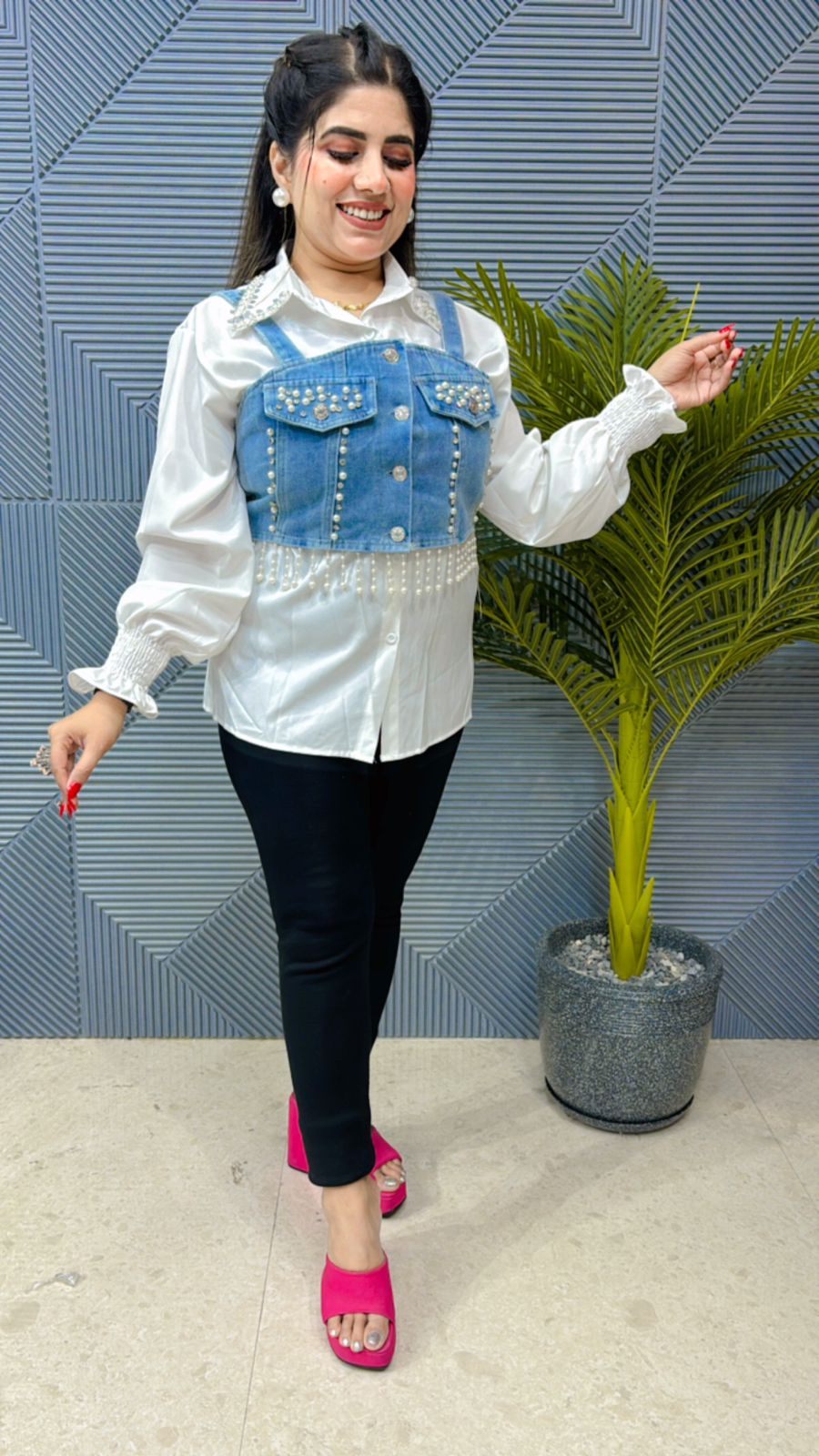 Premium Shirt With Denim Blazer GGR1082