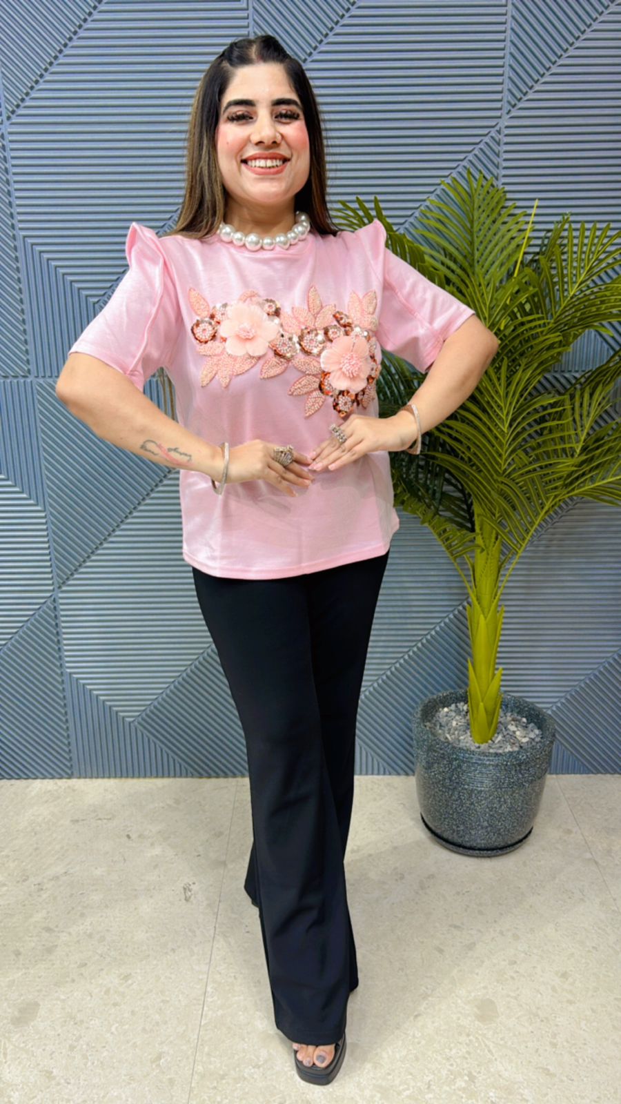 Premium Summer Top With Beautiful Flower Work GGR1002