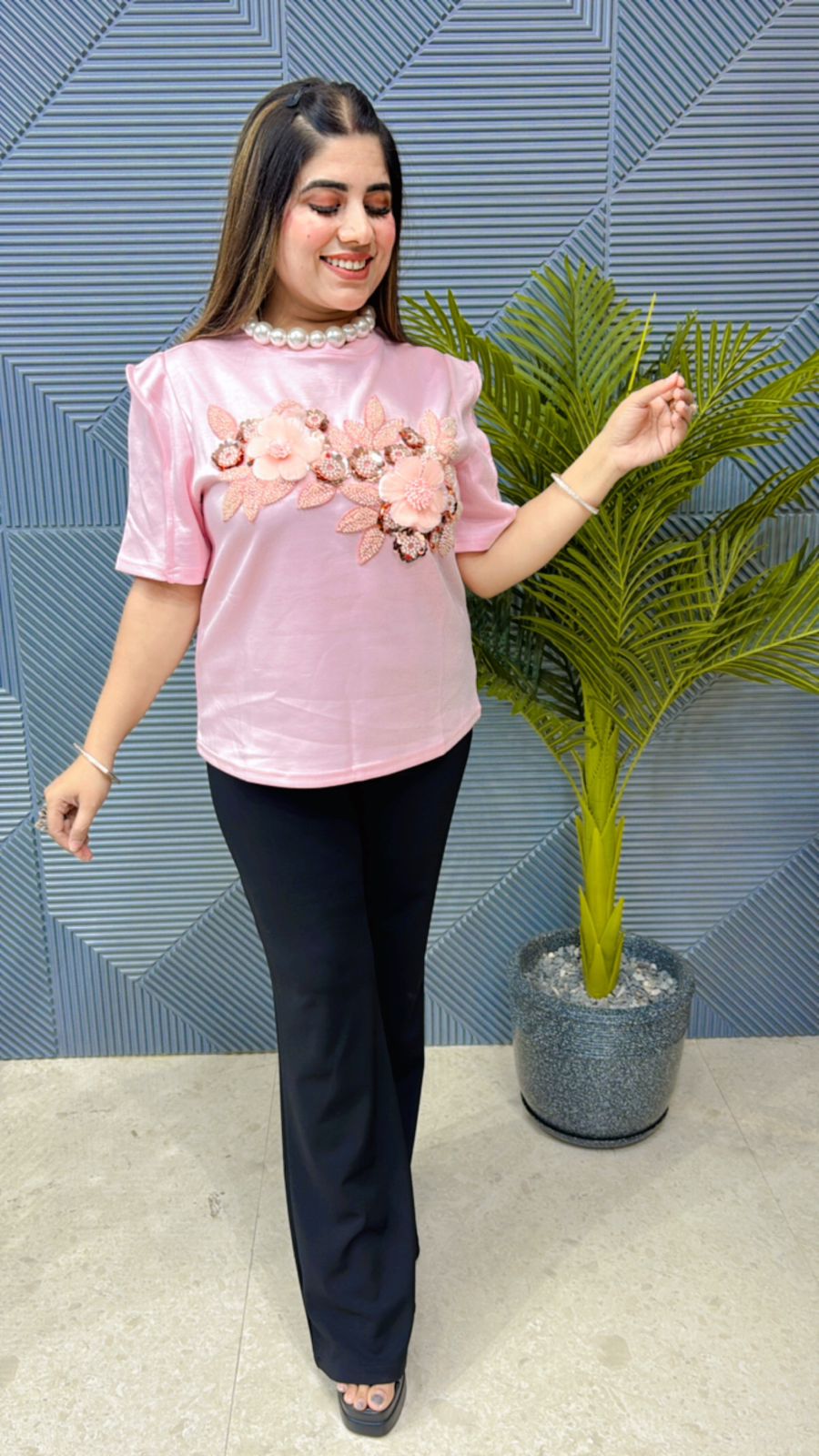 Premium Summer Top With Beautiful Flower Work GGR1002