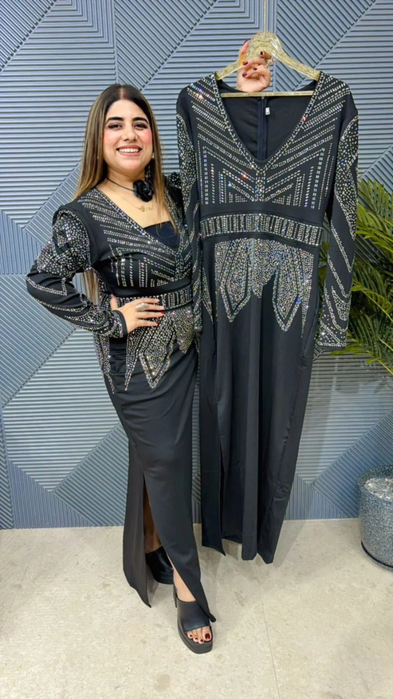 Premium Swarovski Dress: Imported Lycra Stretch Fabric with Luxurious Quality GGR623