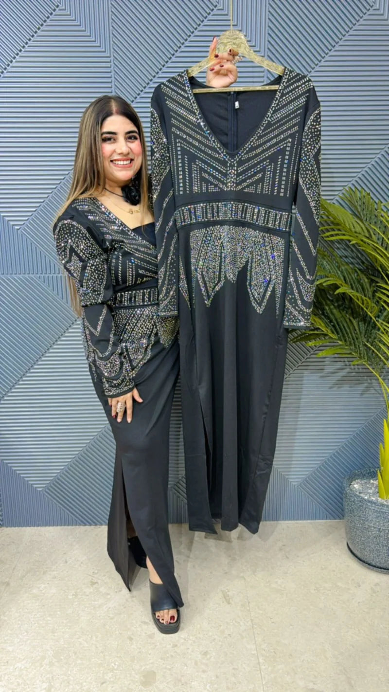 Premium Swarovski Dress: Imported Lycra Stretch Fabric with Luxurious Quality GGR623