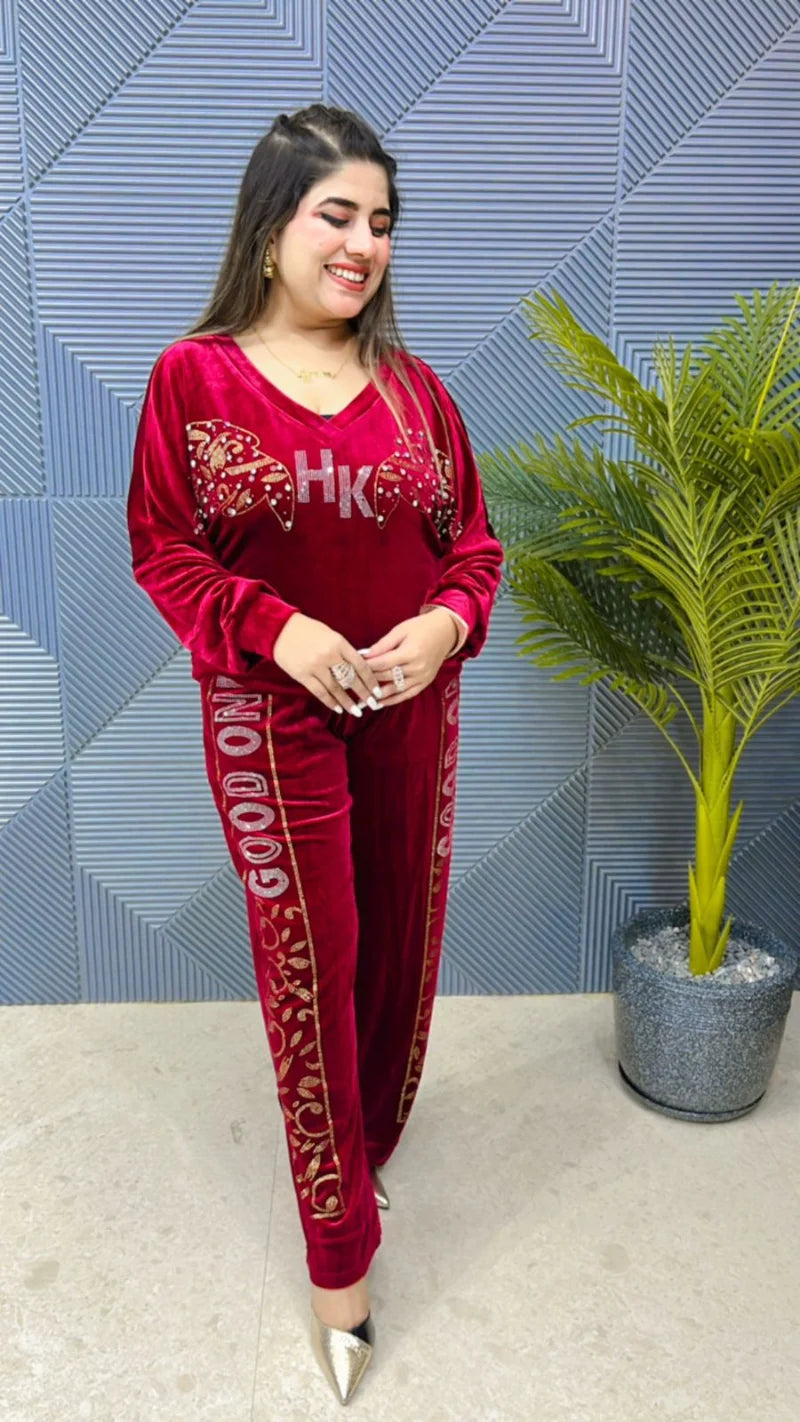 Premium Velvet Cord Set - Heavy Quality Stretchable Imported Fabric GGR831