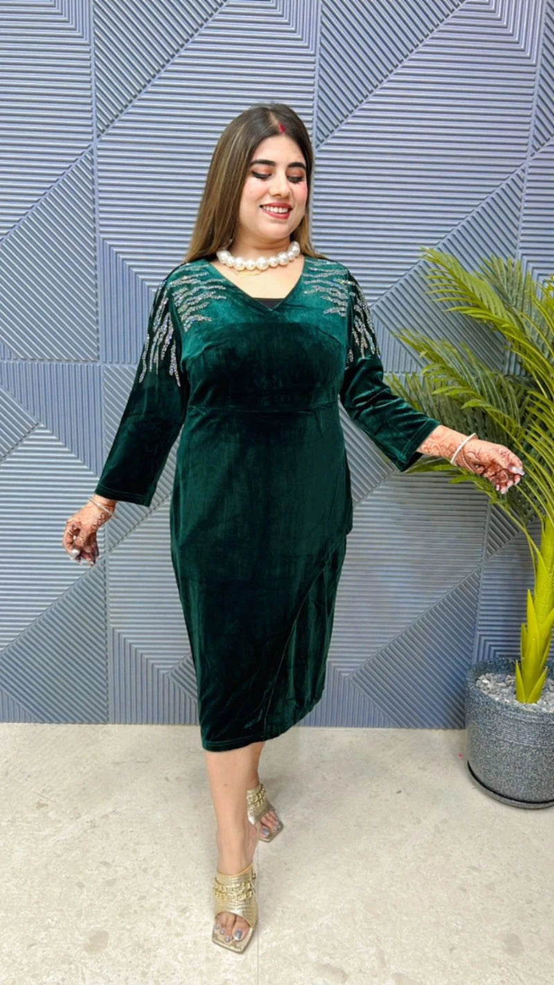 Premium Velvet Dress With Front Swarovski Work GGR690