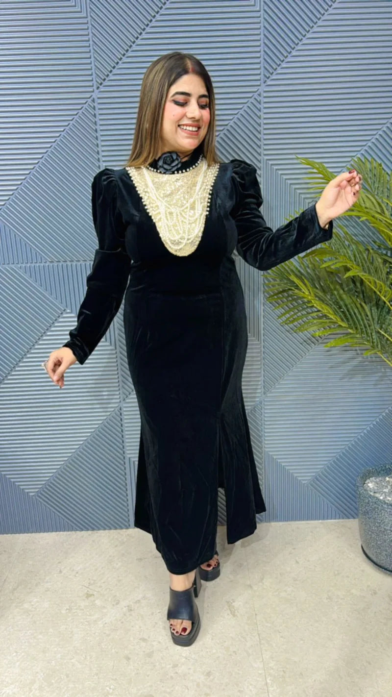 Premium Pearl Velvet Dress: Imported Lycra Stretch Fabric with Superior QualityGGR624