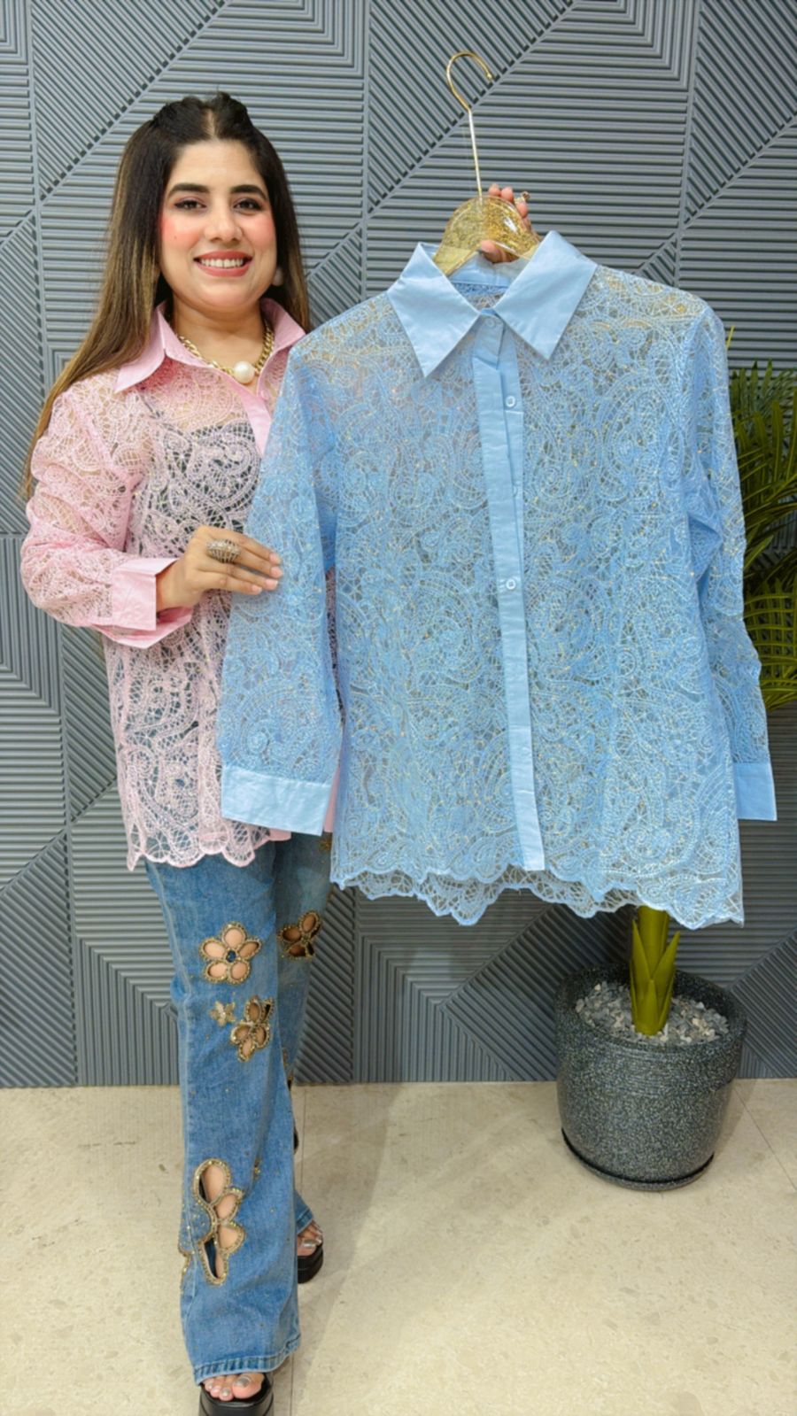 Stunning Net Embroidery Shirt GGR1297