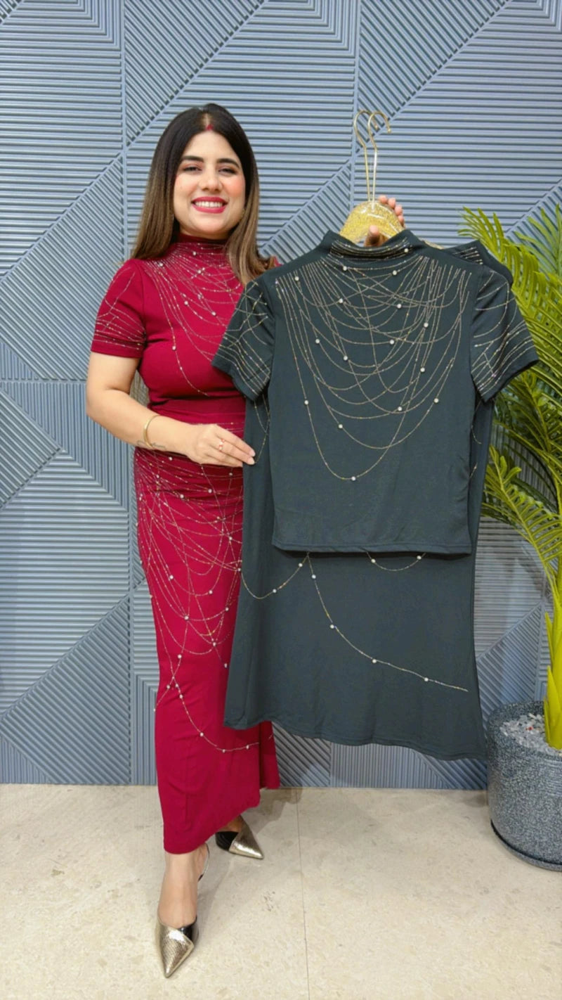 BEAUTIFUL SKIRT SET WITH WORK GGR1534