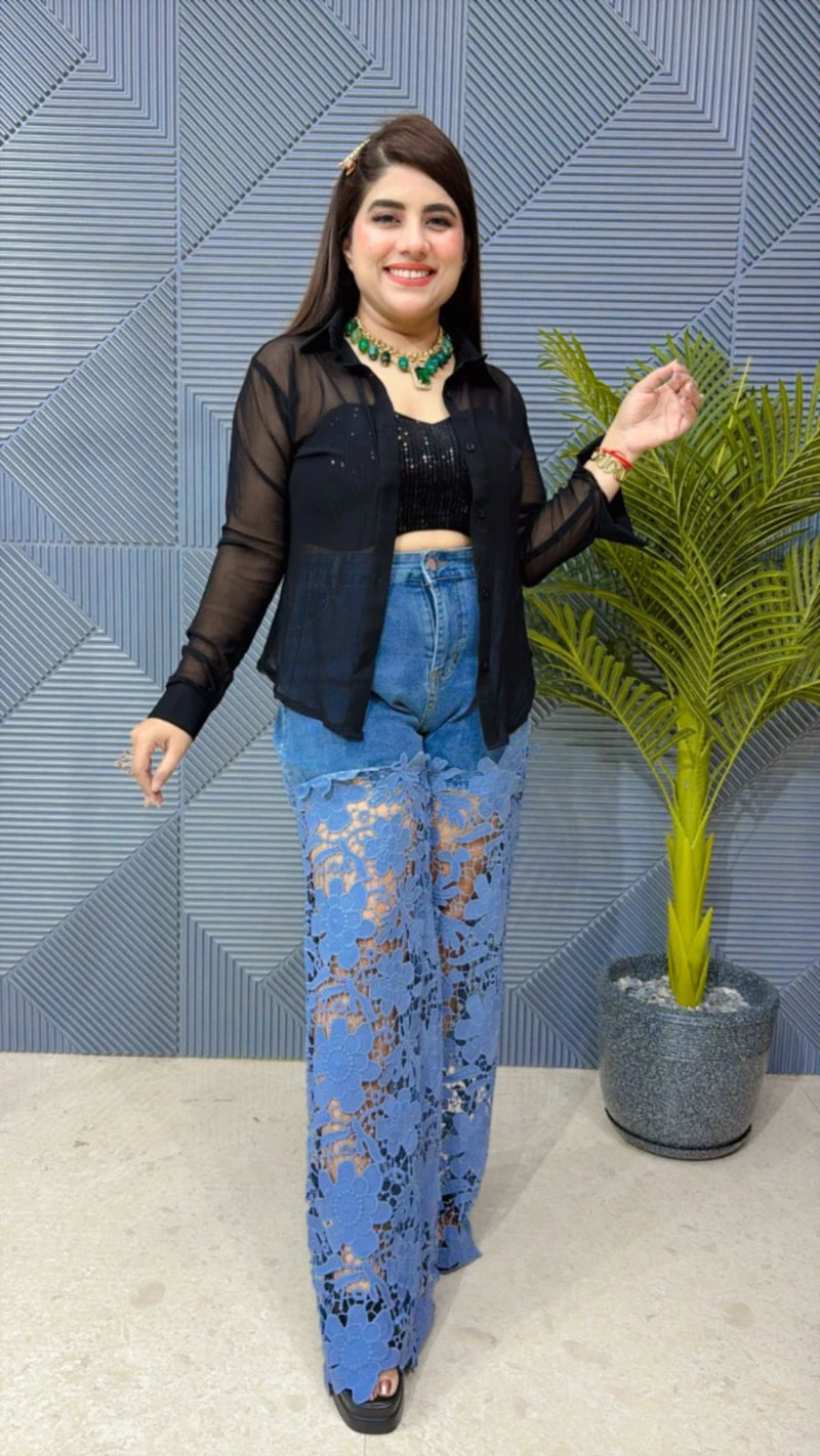 PREMIUM JEANS WITH LACE WORK GGR1827