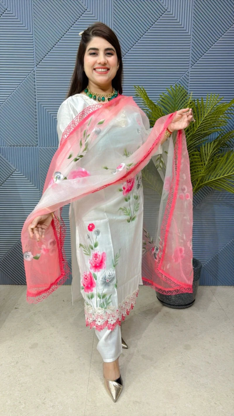 3PCS SUIT SET IN COTTON ORGANZA DUPATTA GGR1841