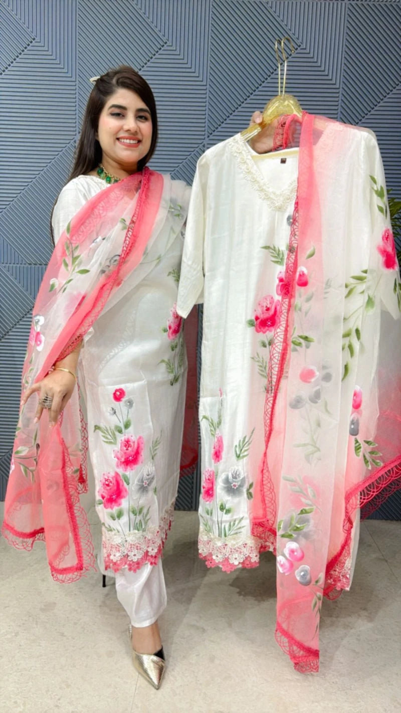 3PCS SUIT SET IN COTTON ORGANZA DUPATTA GGR1841