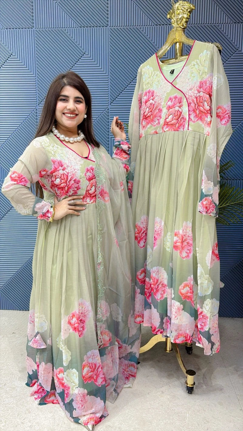 BEAUTIFUL FLOWER PRINT ANARKALI SUIT WITH PRINTED DUPATTA AND PANT GGR1865