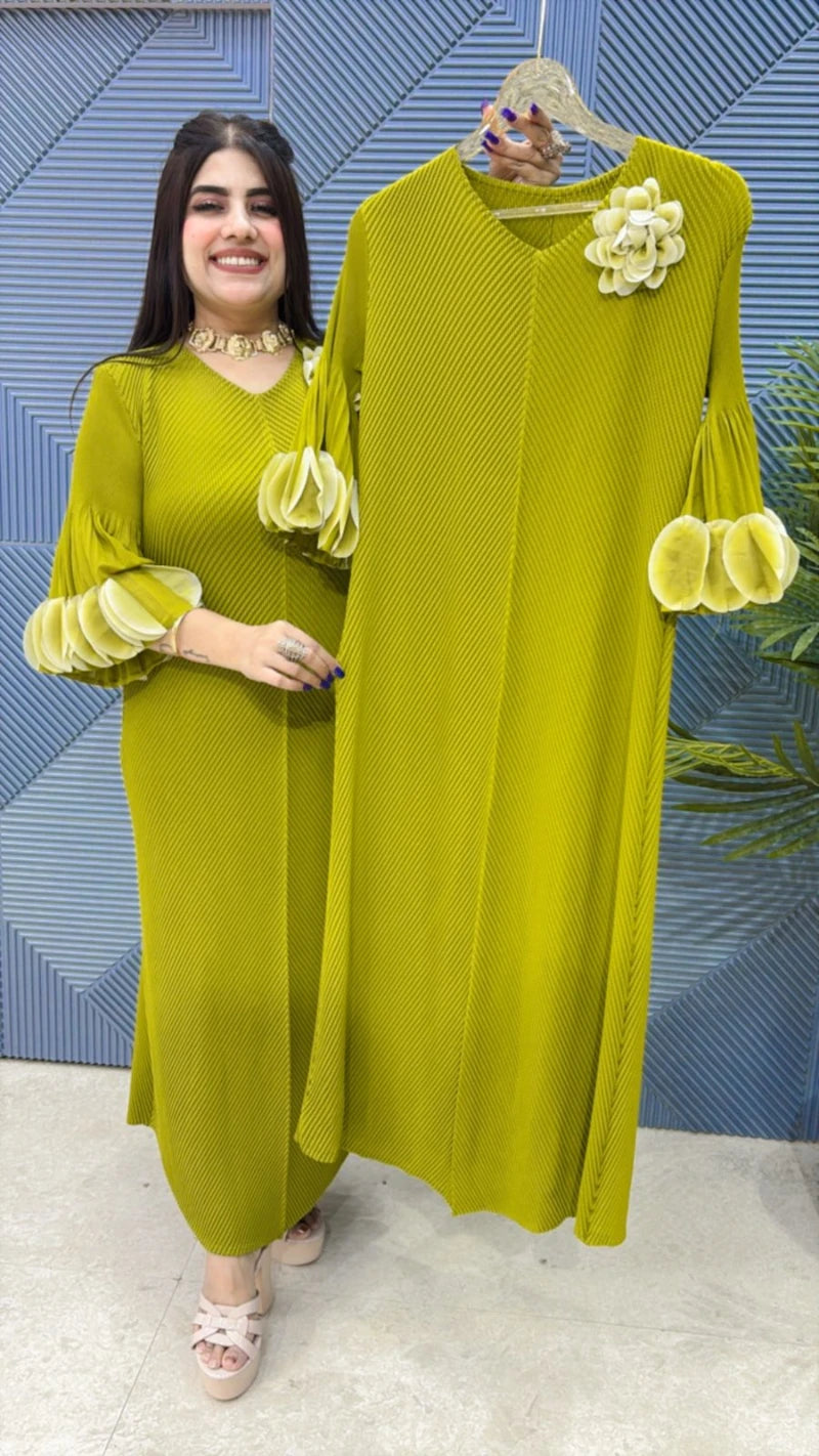 PREMIUM WRINKLE DRESS WITH BELT GGR3127