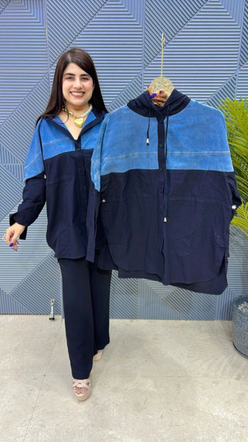 PREMIUM COTTEN DENIM HOODIE SHIRT GGR3164