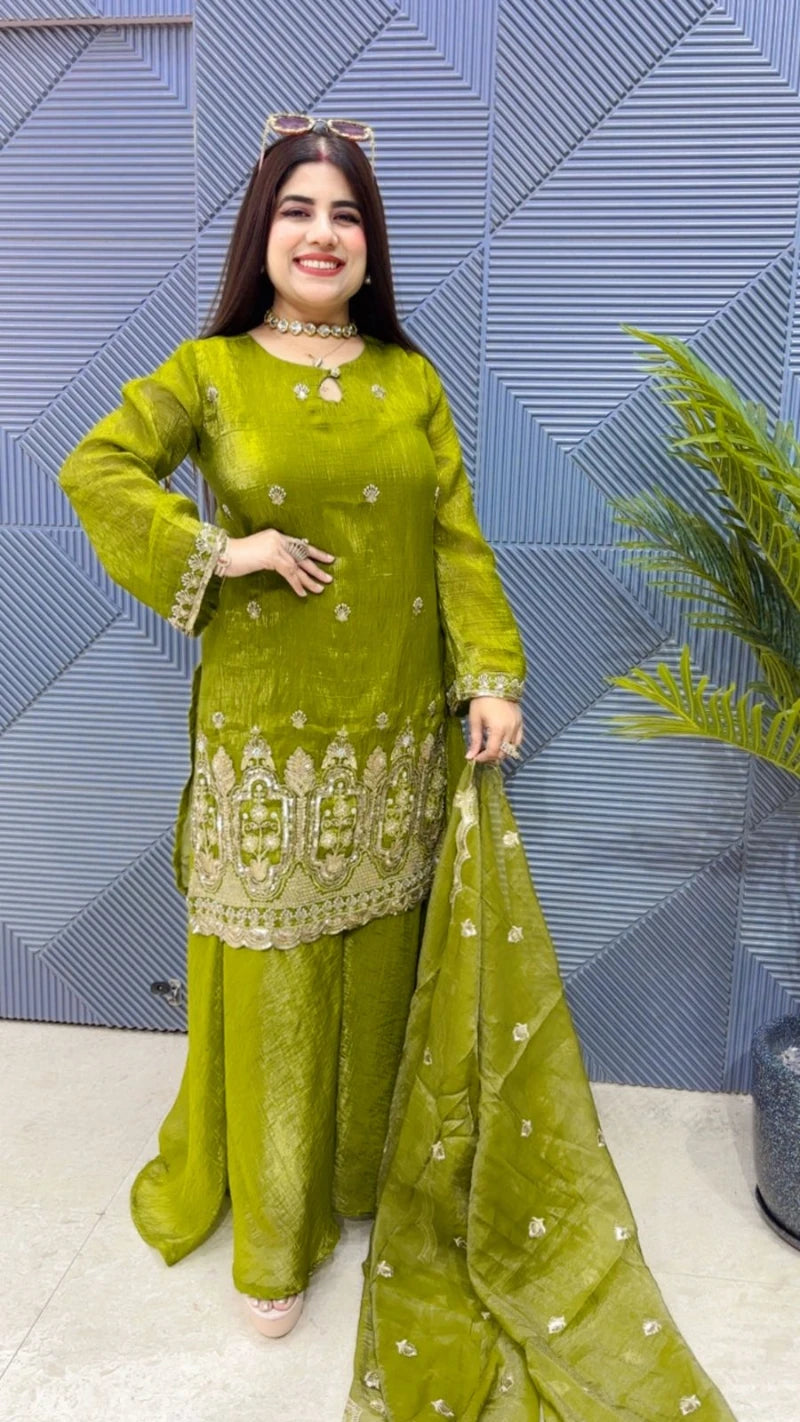 PREMIUM 3 PCS SUIT WITH PLAZO GGR3238