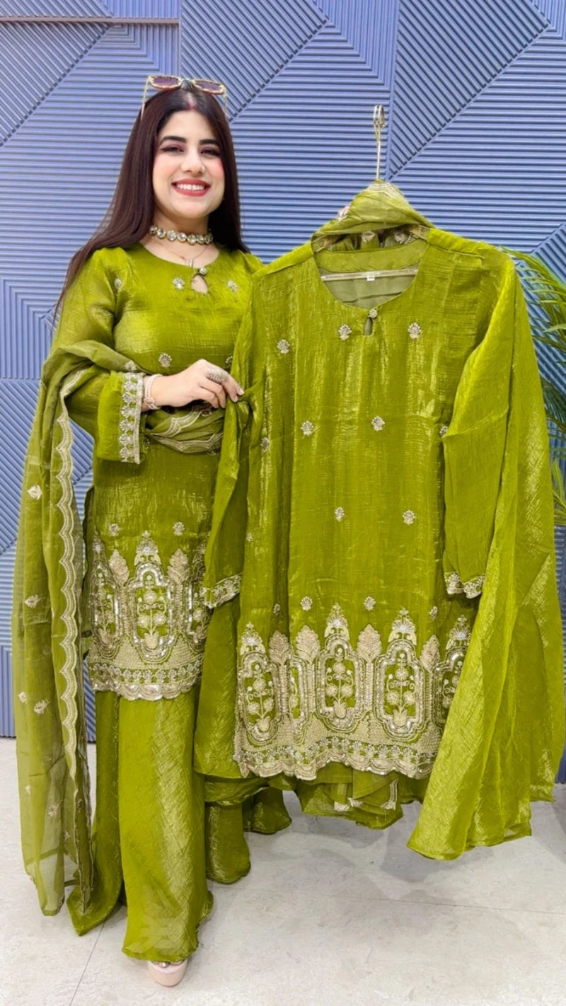 PREMIUM 3 PCS SUIT WITH PLAZO GGR3238