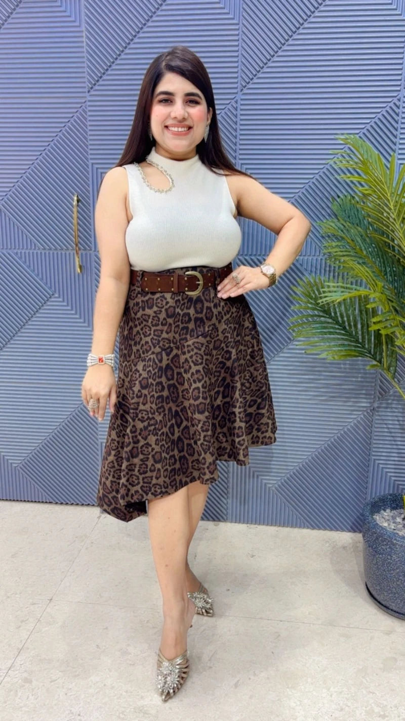 PREMIUM WINTERWEAR LEOPERD PRINT SKIRT GGR3395