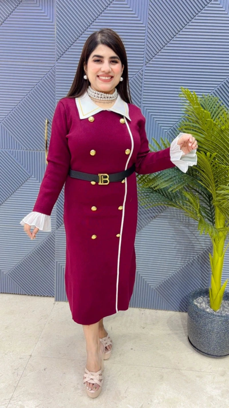 PREMIUM WINTERWEAR DRESS WITH BELT GGR3524