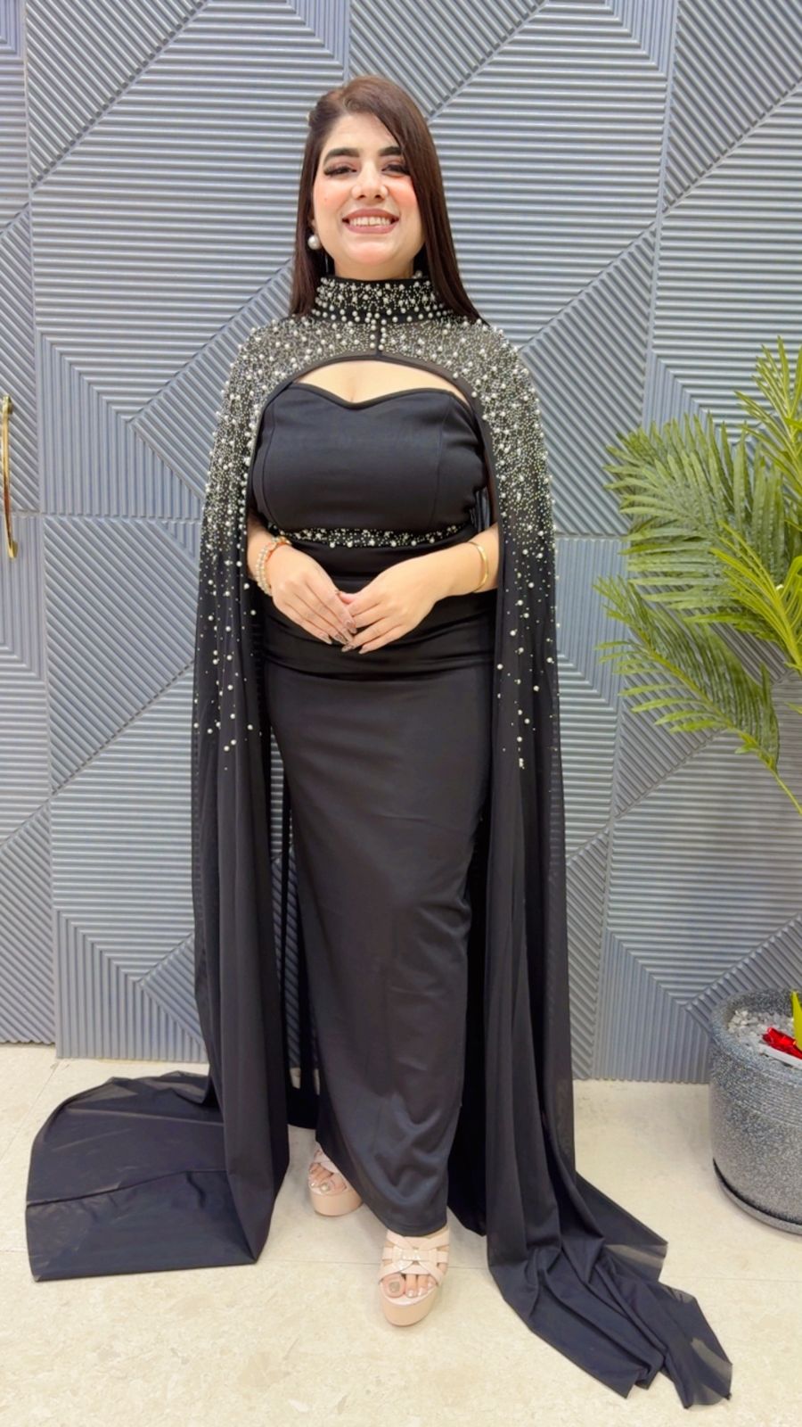 BEAUTIFUL PARTYWEAR CAPE DRESS GGR4096