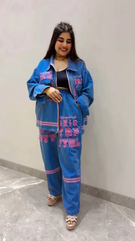 BEAUTIFUL DENIM ZIPPER CORD SET GGR5623 Girls Glitters