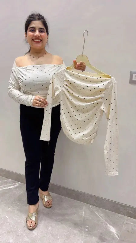 BEAUTIFUL POLKA BROAD NECK TOP GGR5629 Girls Glitters