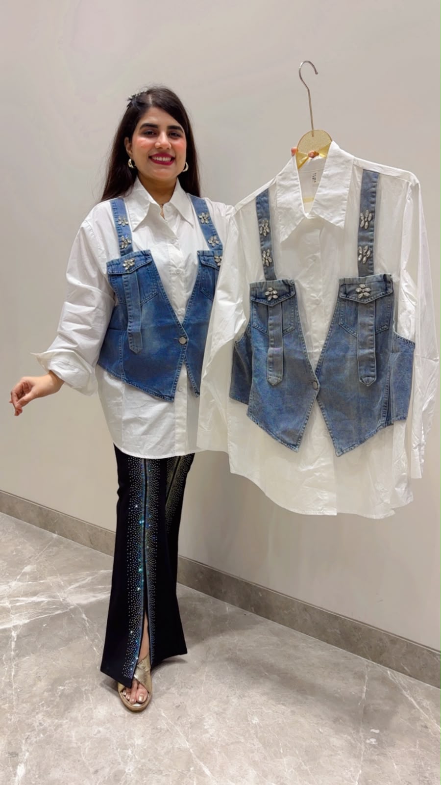 BEAUTIFUL PREMIUM COTTON DENIM SHIRT GGR5660 Girls Glitters