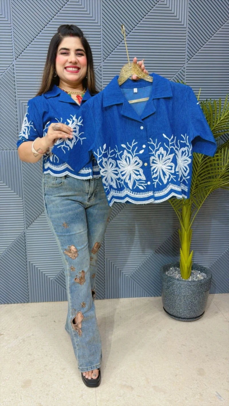 BEAUTIFUL DENIM SHIRT WITH EMBROIDERED GGR1353