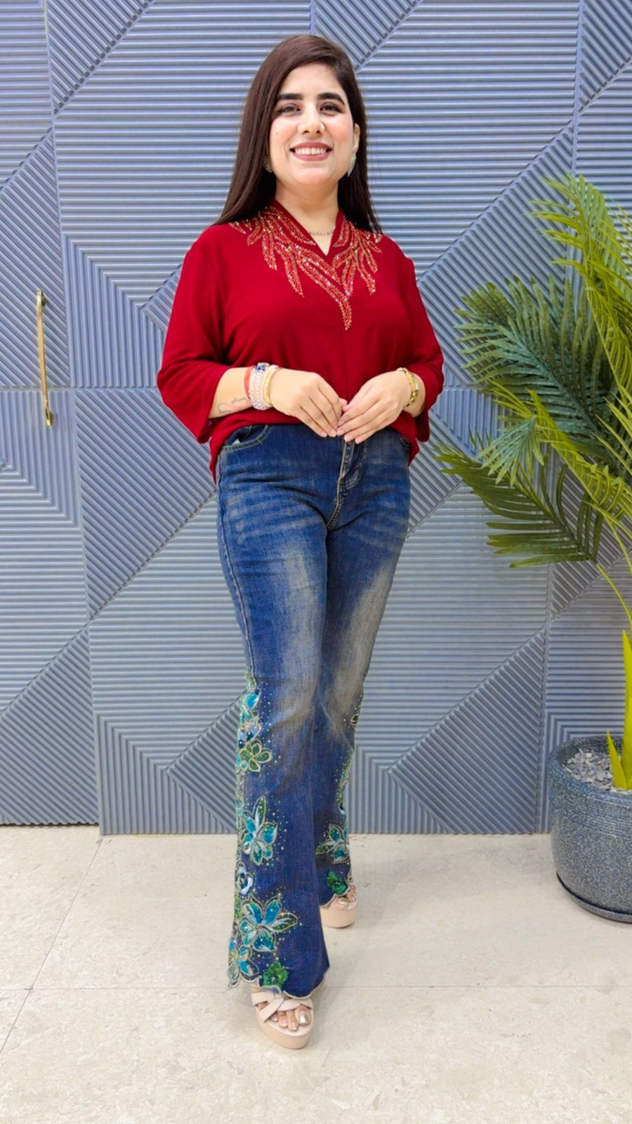 BEAUTIFUL EMBROIDERY JEANS GGR4177 Girls Glitters