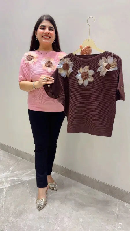 BEAUTIFUL PREMIUM FLOWER DESIGNER T-SHIRT TOP GGR5678 Girls Glitters