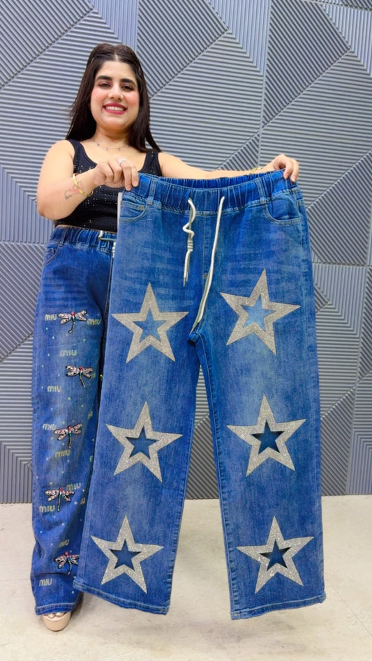 BEAUTIFUL DENIM STAR PRINTED BOTTOM GGR5254 Girls Glitters