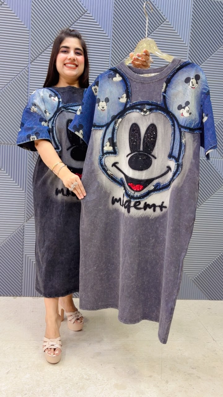 BEAUTIFUL MICKEY DENIM DRESS WORK GGR5233 Girls Glitters