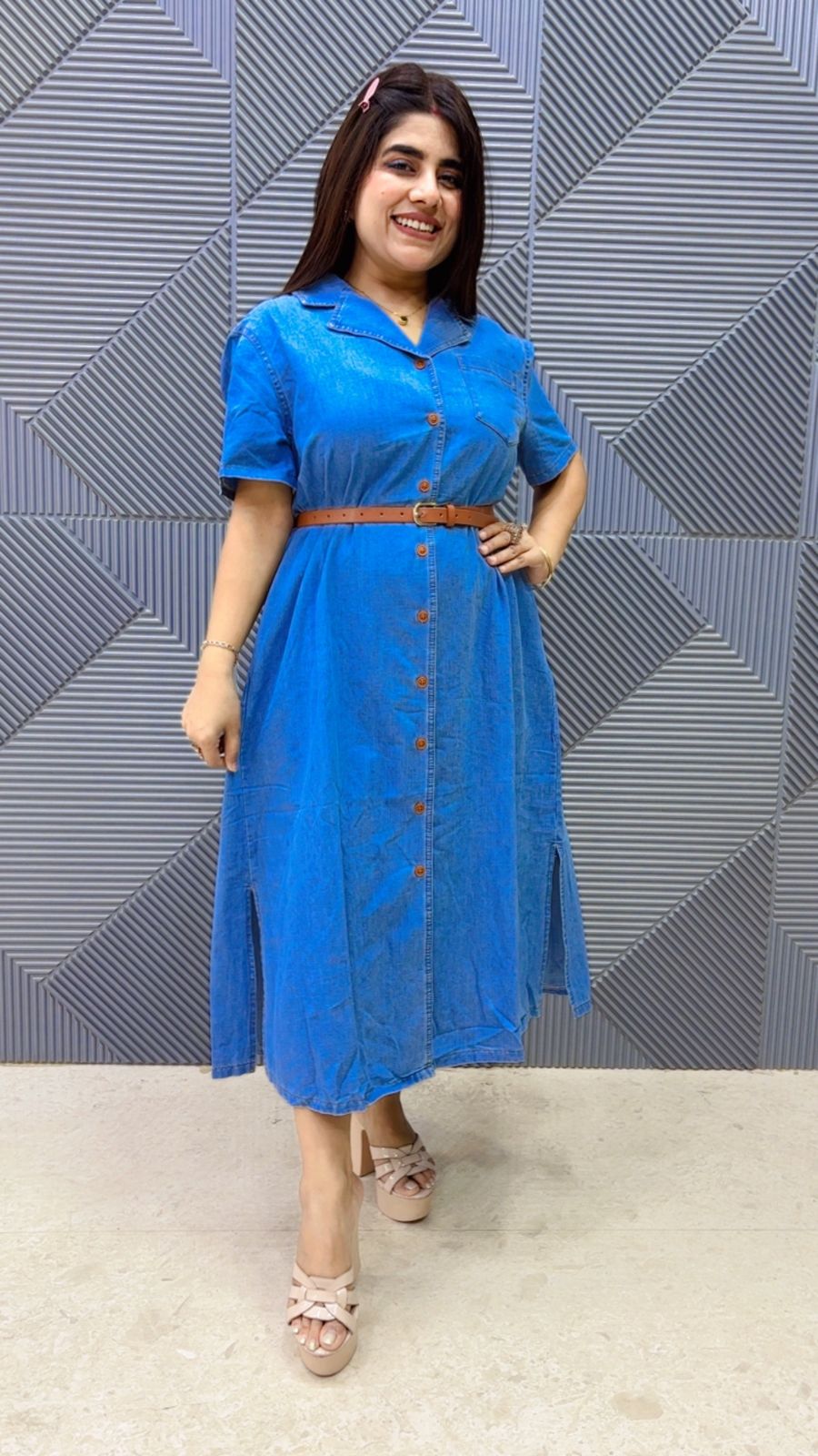 BEAUTIFUL DENIM DRESS WITH BELT GGR5139 Girls Glitters