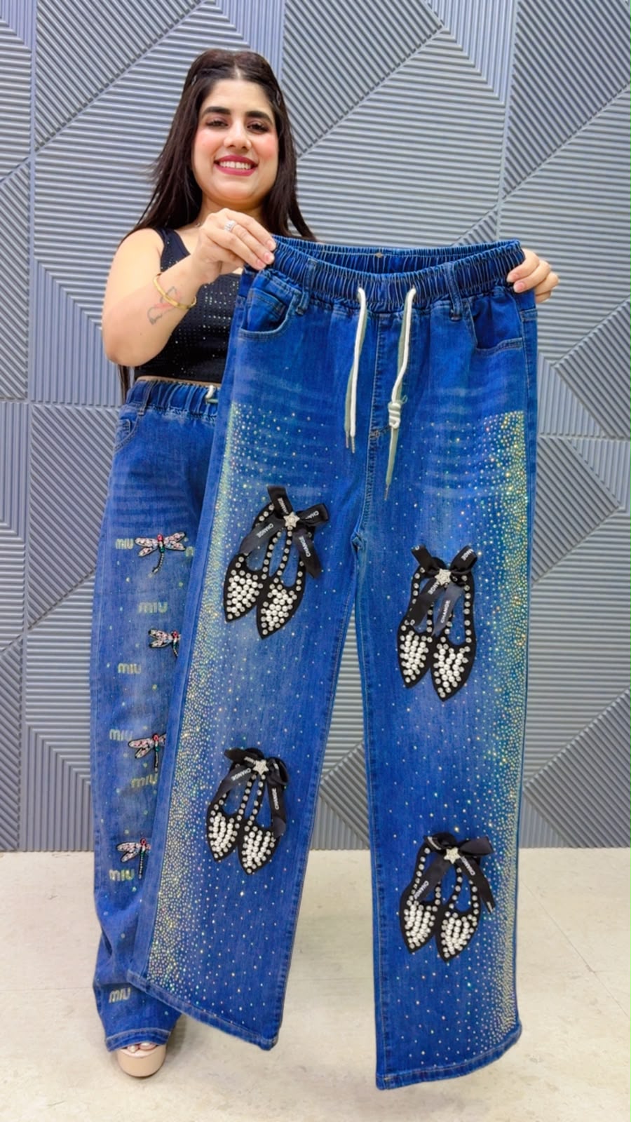 BEAUTIFUL PRINTED DENIM BOTTOM GGR5253 Girls Glitters