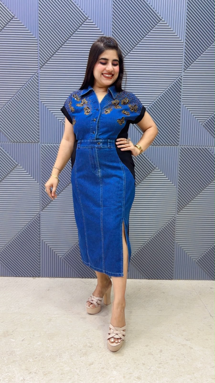 BEAUTIFUL DENIM DRESS LYCRA WORK GGR5210 Girls Glitters