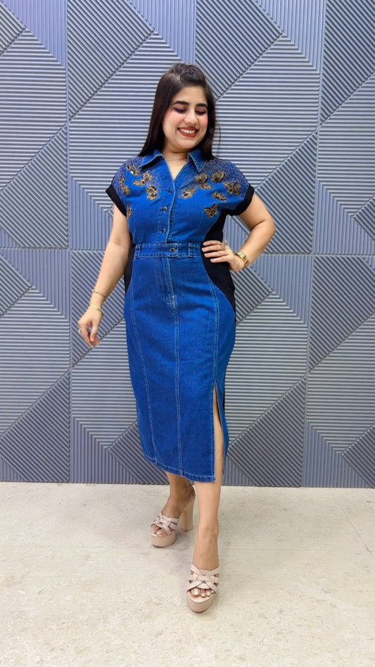 BEAUTIFUL DENIM DRESS LYCRA WORK GGR5210 Girls Glitters