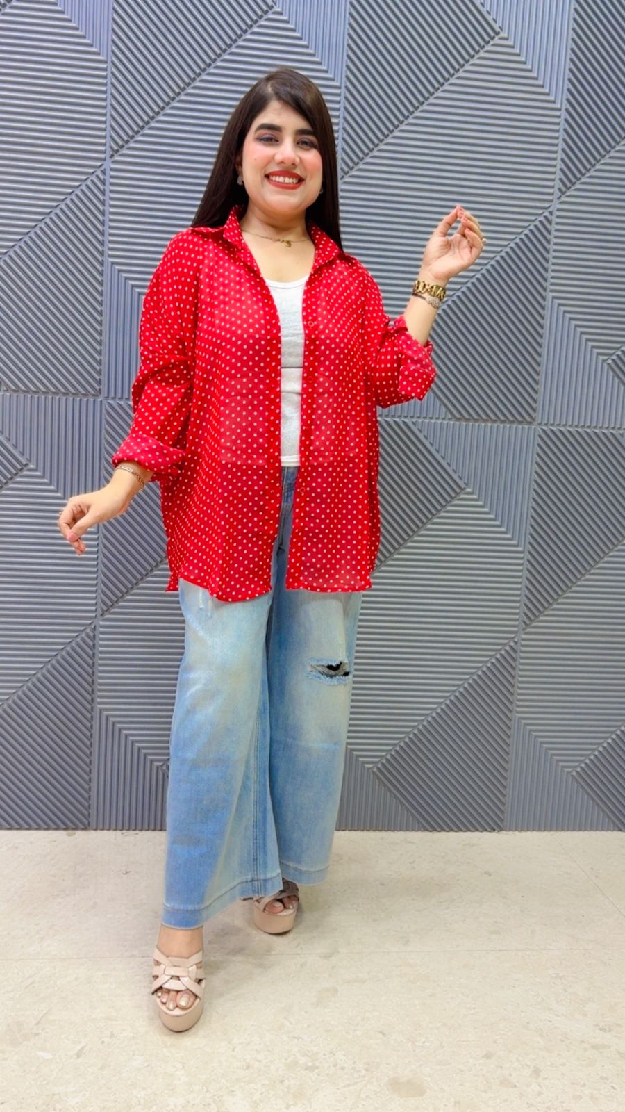 BEAUTIFUL POLKA SHIRT WIYH INNER GGR5171 Girls Glitters