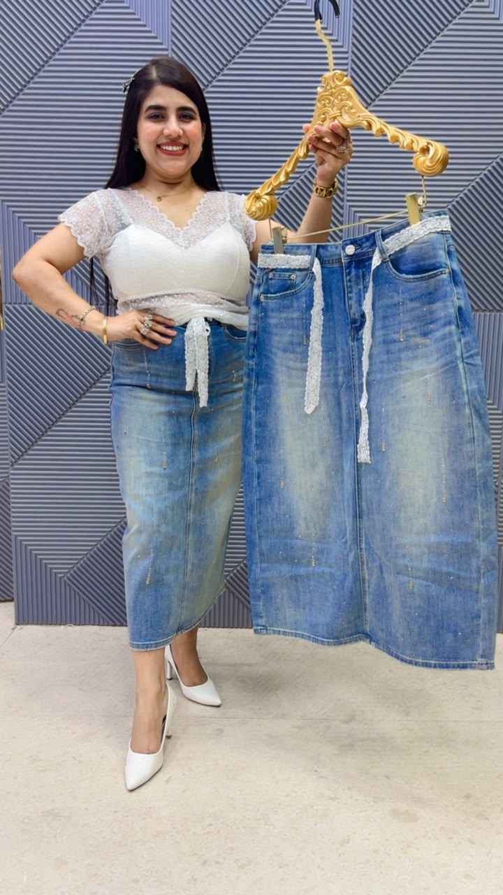 BEAUTIFUL IMPORTED DENIM SKIRT WITH BELT GGR5200 Girls Glitters