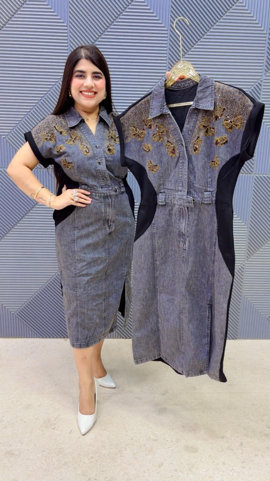 BEAUTIFUL DENIM DRESS LYCRA WORK GGR5210 Girls Glitters