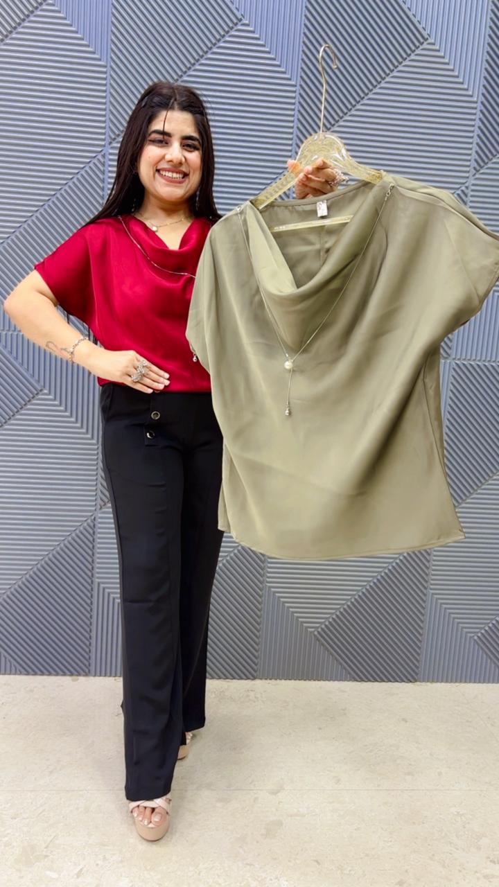BEAUTIFUL SUMMER SATINE TOP WITH CHAIN GGR5135 Girls Glitters