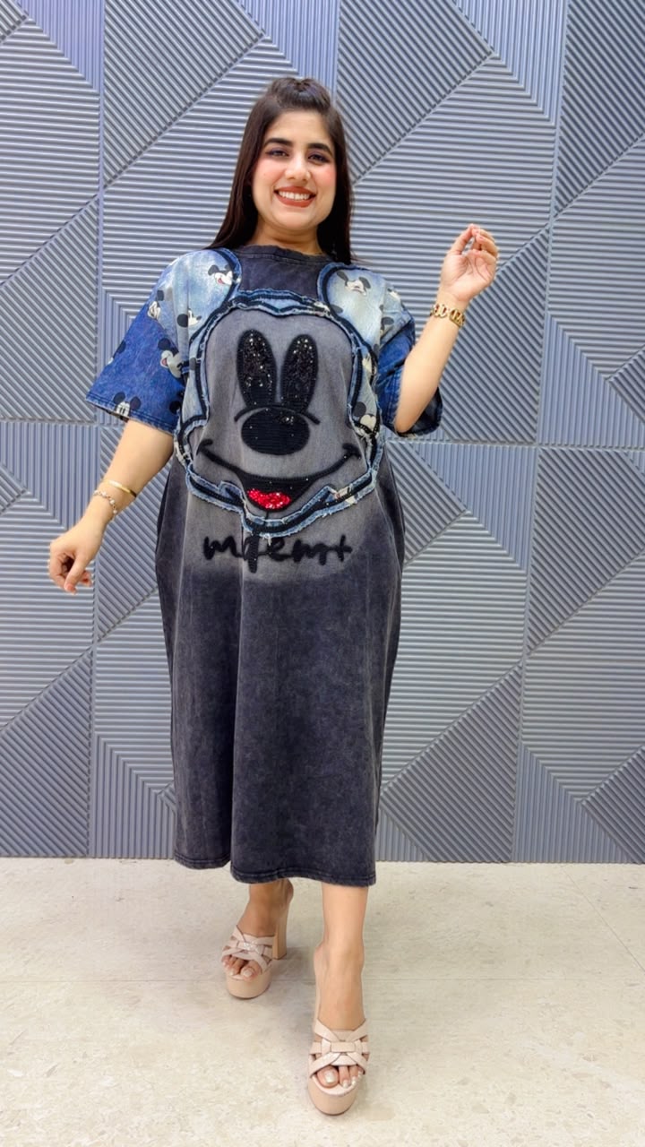 BEAUTIFUL MICKEY DENIM DRESS WORK GGR5233 Girls Glitters