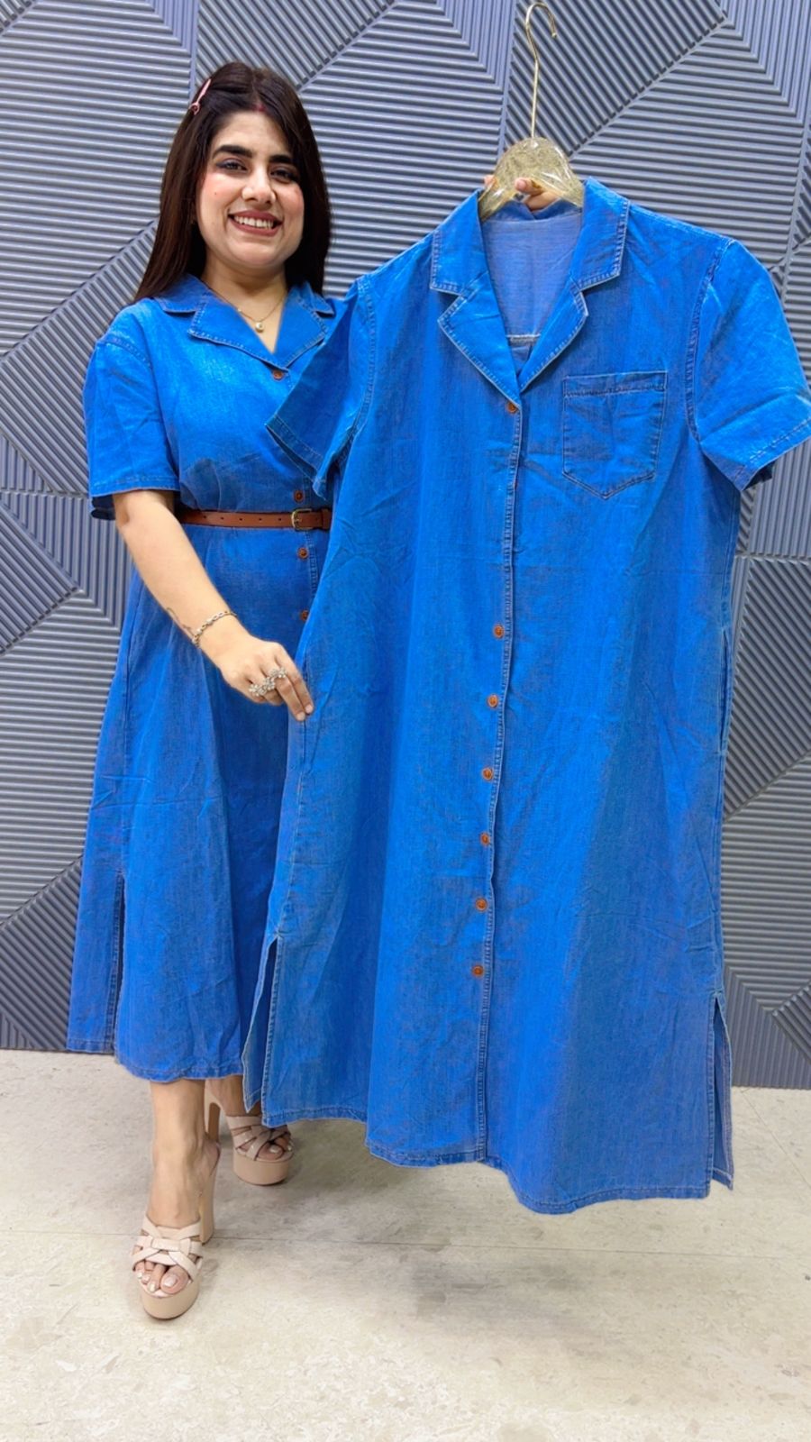 BEAUTIFUL DENIM DRESS WITH BELT GGR5139 Girls Glitters
