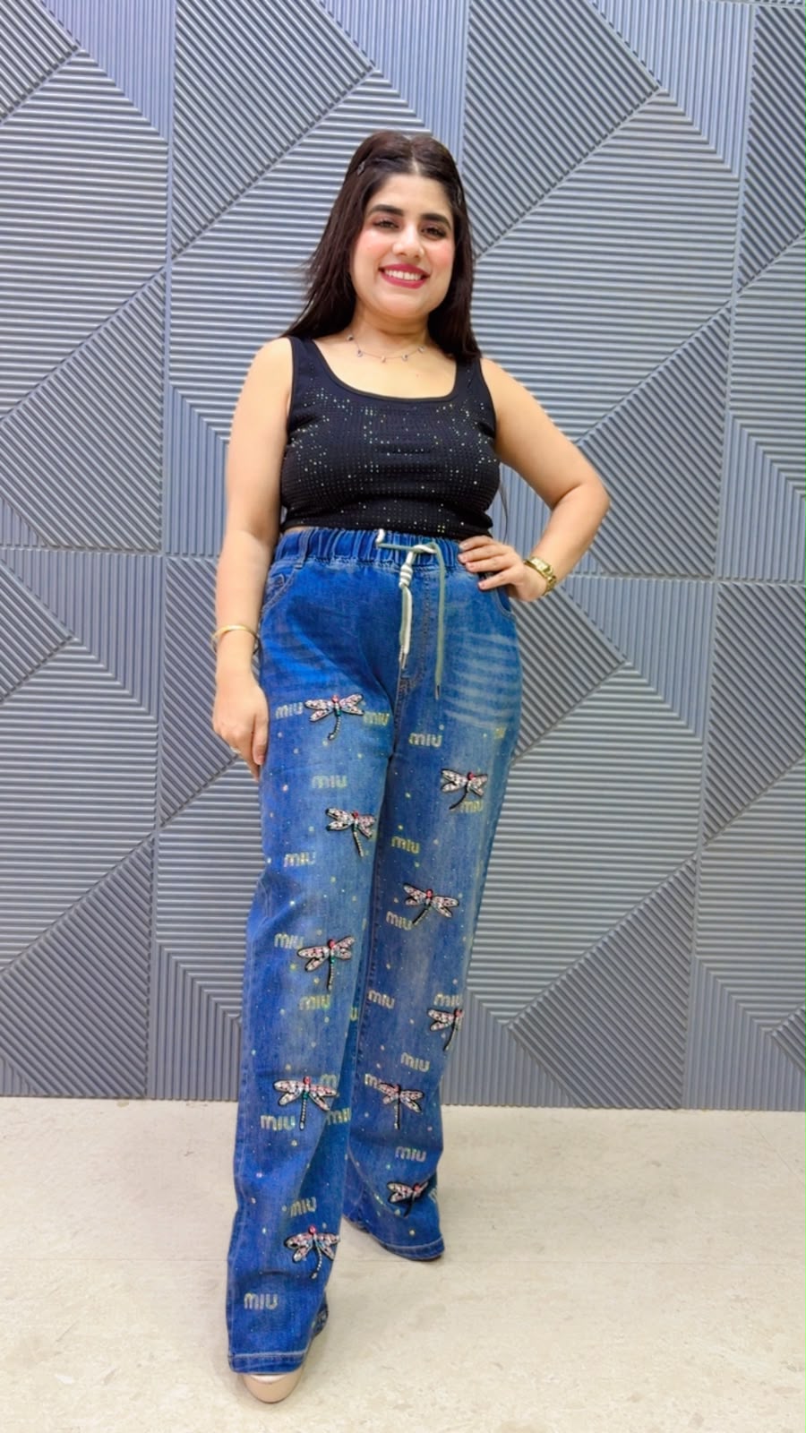 BEAUTIFUL DENIM BUTTERFLY PRINTED BOTTOM GGR5255 Girls Glitters
