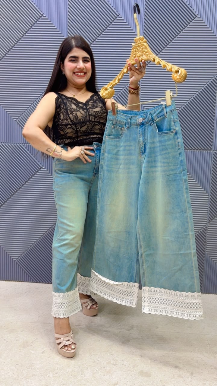 BEAUTIFUL JEANS WTH EMBROIDERED LACE WORK GGR5187 Girls Glitters