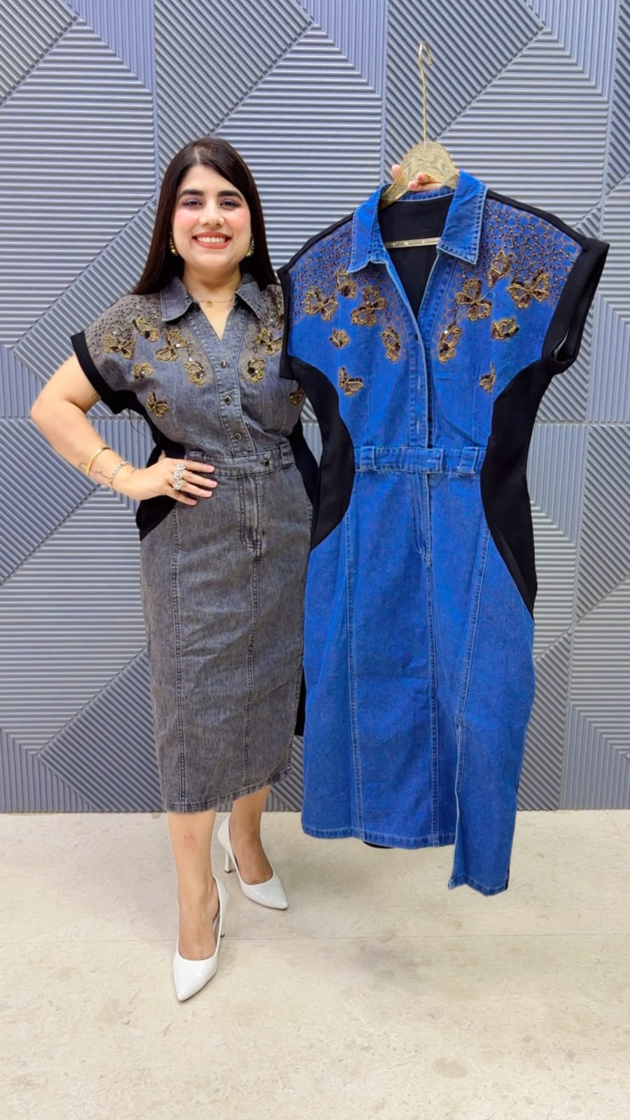 BEAUTIFUL DENIM DRESS LYCRA WORK GGR5210 Girls Glitters