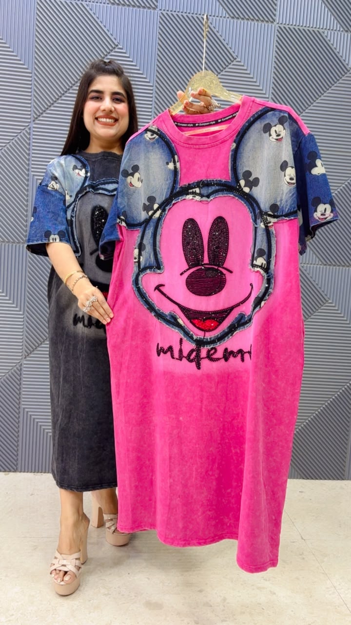 BEAUTIFUL MICKEY DENIM DRESS WORK GGR5233 Girls Glitters