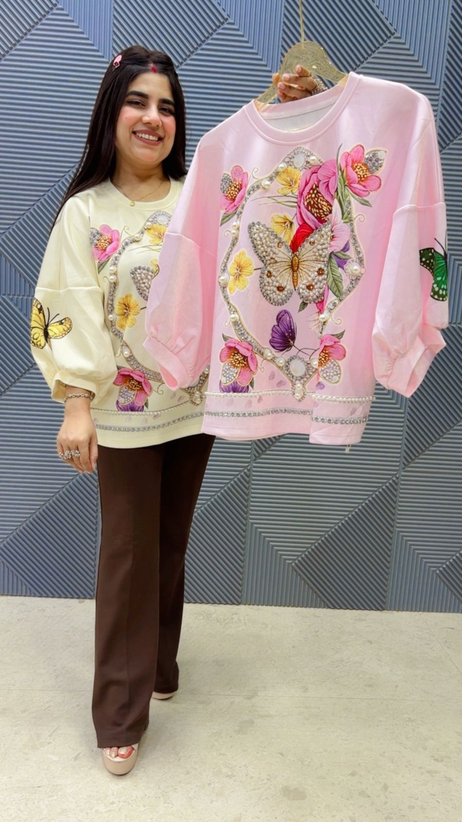 BEAUTIFUL PREMIUM BEAD FLOWER & BUTTERFLY  TOP GGR5138 Girls Glitters