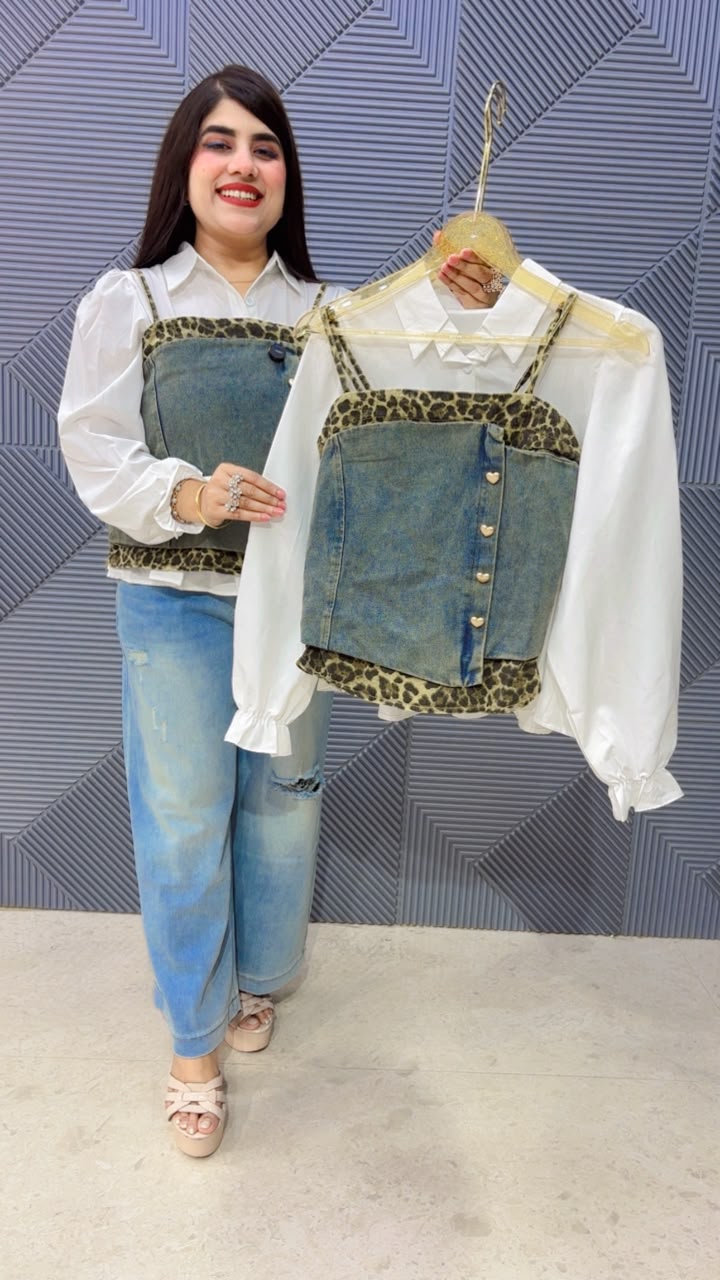 BEAUTIFULL KOREAN TOW PIECE DENIM TOP WITH BELT GGR5173 Girls Glitters